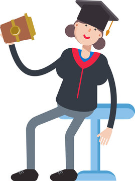 Girl Student Character Drinking Coffee
