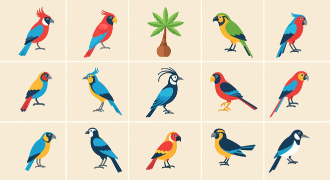 Colorful birds collection in vector style