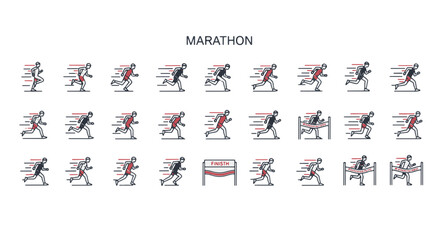 Naklejka premium Running Marathon Athletes Motion Graphics Icons Set