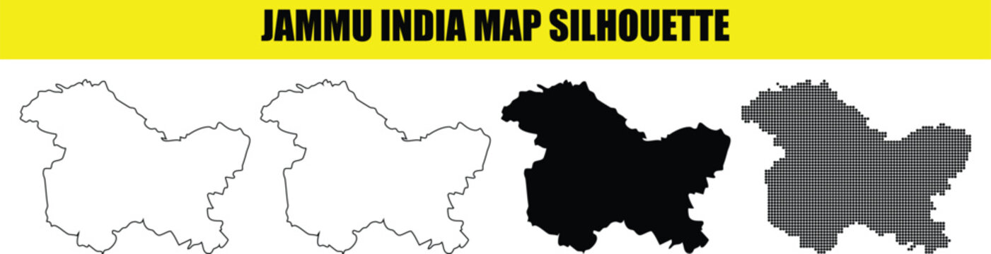 Jammu India map silhouette set outline solid dot digital illustration vector graphic.