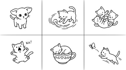 Obraz premium Adorable kittens playing together in a cute sketch style