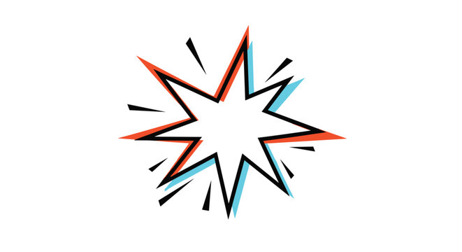 Colorful comic style explosion speech bubble with sharp edges and double lines isolated on a white background for impact.