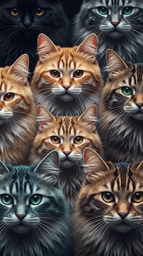 Collection of cats with different expressions.
