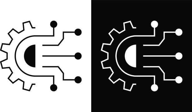 Digital gear icon, technology and engineering symbol, vector icon