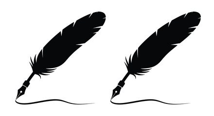 Two black quill pens with feather details isolated silhouette © Gahima