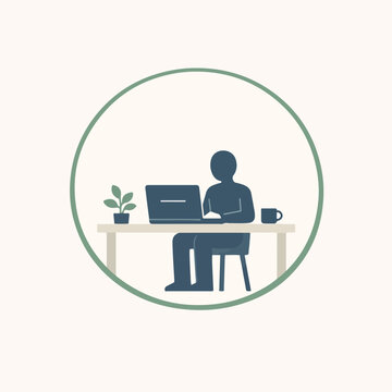 Calm Productivity Concept with Focused Worker at Minimal Desk Inside Quiet Bubble Symbolizing Deep Work and Mindful Efficiency Illustration
