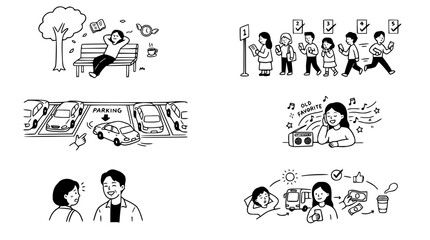 Fototapeta premium Charming Line Art Illustrations Capturing Everyday Relaxation Moments