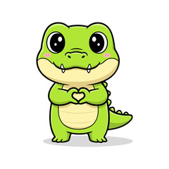 Obraz premium Adorable Cartoon Green Reptile Character Making Heart Shape with Paws