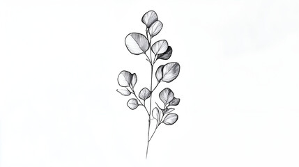 Obraz premium Hand drawn monochrome sketch of an elegant eucalyptus branch isolated on white