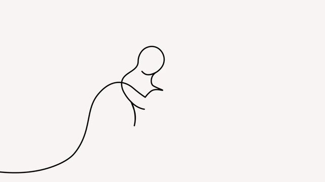 A minimalist 4k animation featuring a continuous black line drawing of a father hugging his child, perfect for Father's Day concepts.