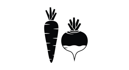 Fototapeta premium Carrot and radish silhouettes on a white background silhouette