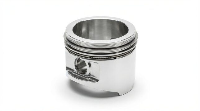 Polished metal piston with grooves and a pin bore a critical engine component