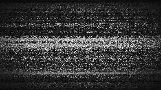 Vintage TV Static Noise Black and White Glitch Background, Retro Analog Interference Loop
