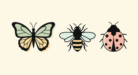 Cute animal set: butterfly, bee, ladybug © SaljuCreative