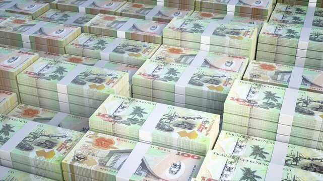 Papua New Guinea 100 Kina Banknotes Stack with Slow Camera Movement, Realistic 3D Animation of PNG Currency Money 4K