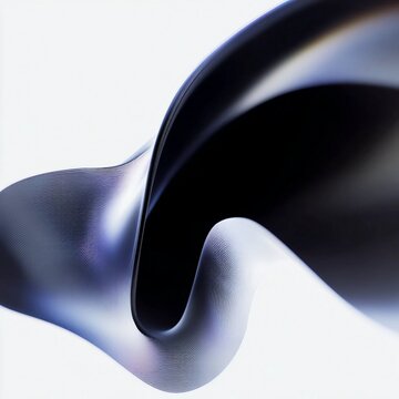 abstract design, fluid shape, 3D render, smooth curves, blue gradient, minimal background, futuristic, glossy surface, wave form, modern art, digital sculpture, soft shadows, metallic texture, dynamic