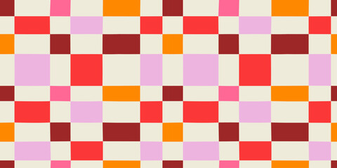 Fototapeta premium Colorful geometric mosaic seamless pattern. Abstract square patchwork background illustration. Creative irregular grid shape wallpaper print.