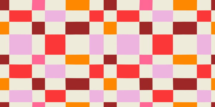 Colorful geometric mosaic seamless pattern. Abstract square patchwork background illustration. Creative irregular grid shape wallpaper print.
