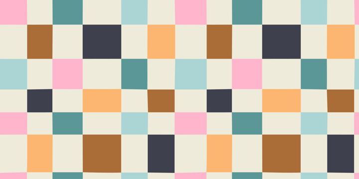 Colorful geometric mosaic seamless pattern. Abstract square patchwork background illustration. Creative irregular grid shape wallpaper print.