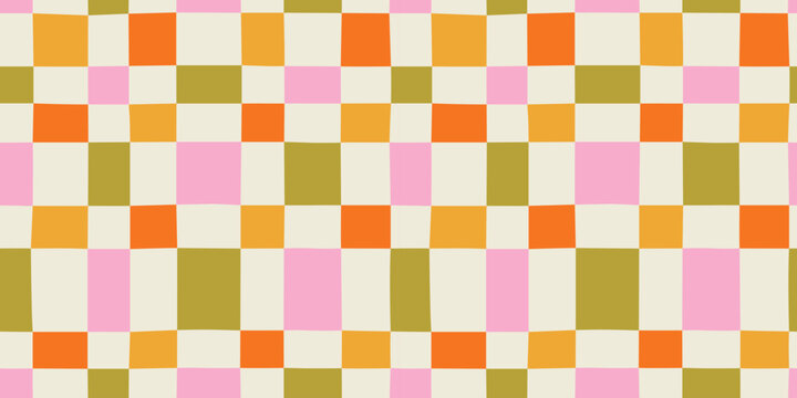 Colorful geometric mosaic seamless pattern. Abstract square patchwork background illustration. Creative irregular grid shape wallpaper print.