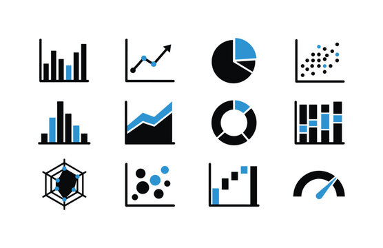 Collection of diverse business and financial chart icons for data visualization