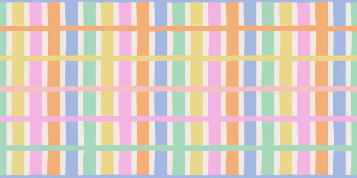 Colorful geometric mosaic seamless pattern. Vintage stripe background illustration. Creative pastel color grid shape wallpaper print.