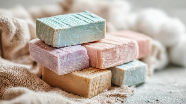 Artisanal Soaps in Pastel Colors, Handmade with Natural Ingredients for Gentle Skincare