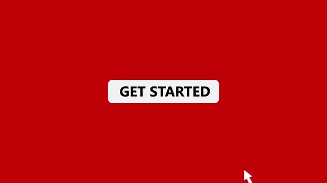 Get Started Button Click Animation with Mouse Cursor, User Interface Call to Action UI Element on Red Background.