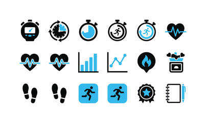 Fototapeta premium Collection of fitness and health icons representing progress and activity