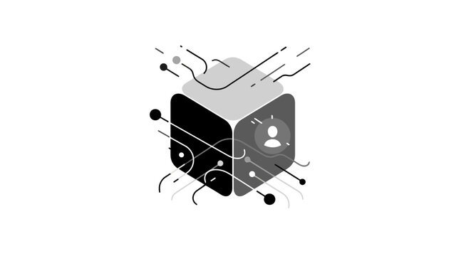 3D cube with network connections.