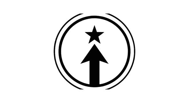 Black star and arrow icon symbol.