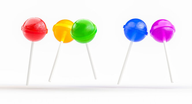 Assorted colorful lollipops 3d white background