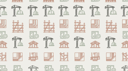 Fototapeta premium Green construction icons and sustainable building symbols arranged in a sophisticated seamless repeating pattern for architecture