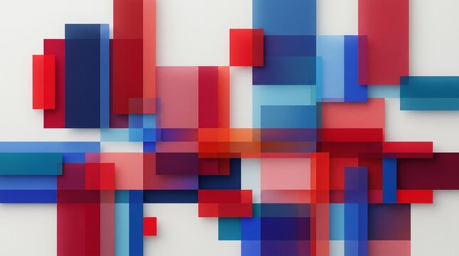 Abstract geometric composition with overlapping translucent red and blue shapes