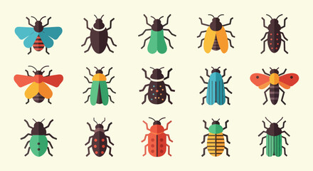 Colorful insect illustrations on a light background © Corvus