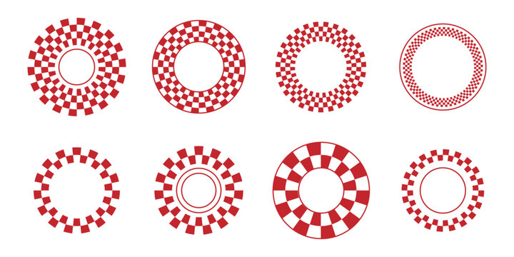 Checkerboard Circle Pattern Set &ndash; Circular Checkered Shapes, Radial Geometric Vector Collection