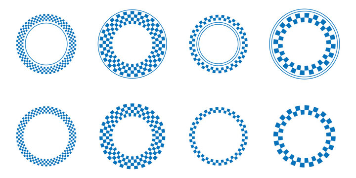 Geometric Checkerboard Circles &ndash; Radial Checkered Rings and Round Pattern Vector Set