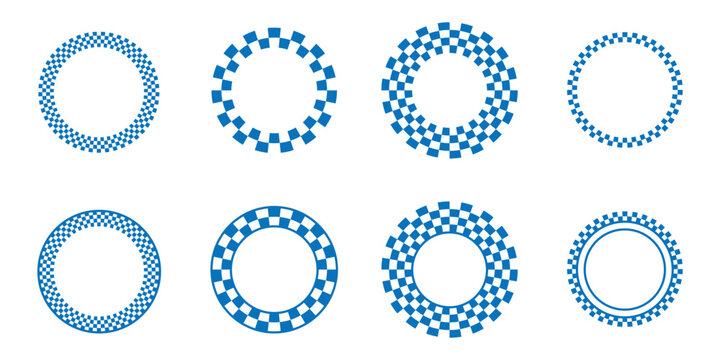 Geometric Checkerboard Circles &ndash; Radial Checkered Rings and Round Pattern Vector Set