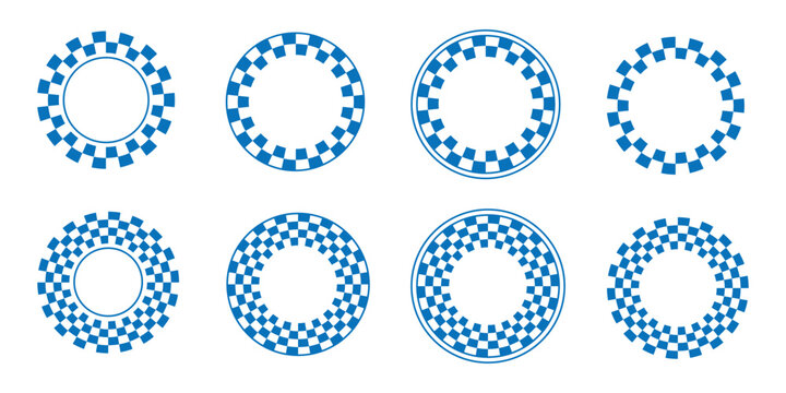 Geometric Checkerboard Circles &ndash; Radial Checkered Rings and Round Pattern Vector Set