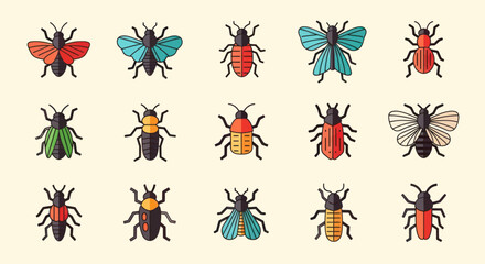 Colorful insect illustrations on neutral background © Corvus