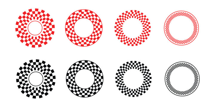 Circular Checkerboard Patterns &ndash; Checkered Rings, Radial Shapes Abstract Vector Set.eps10