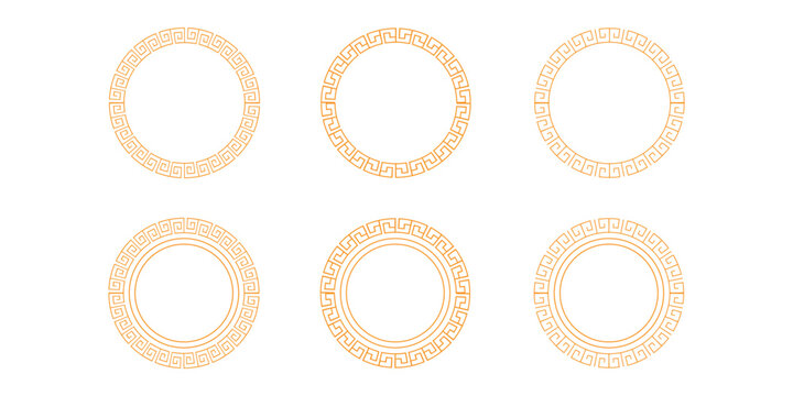 Greek Meander Circle Pattern Set &ndash; Greek Key Border, Ancient Ornament Round Vector Collection