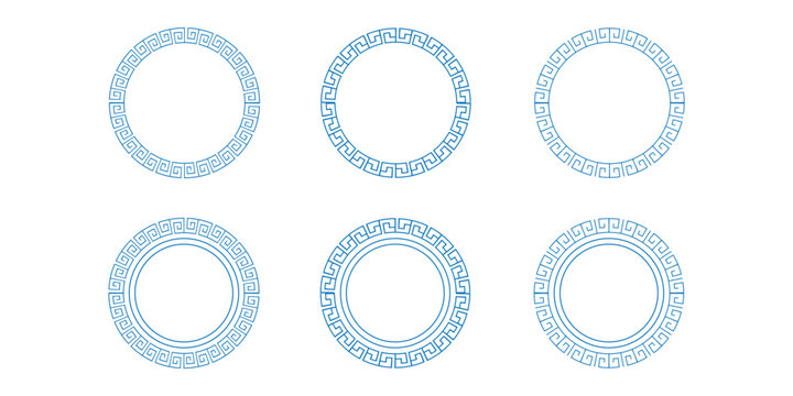 Greek Meander Circle Pattern Set &ndash; Greek Key Border, Ancient Ornament Round Vector Collection