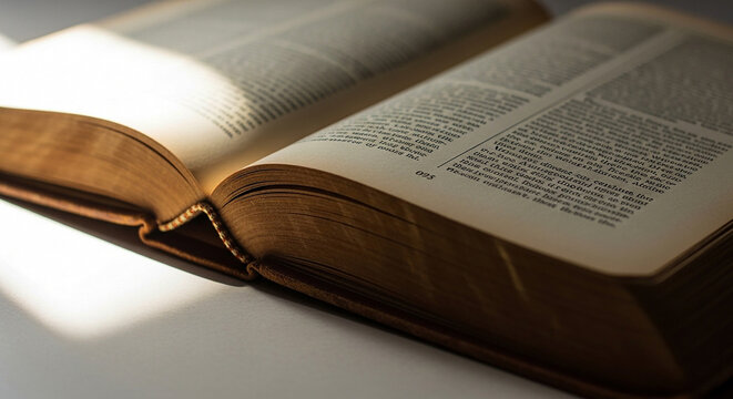Open book, leather bound, brown pages, reading material isolated on Transparent Background