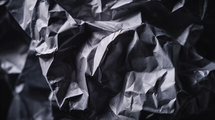 Obraz premium Close-up of crumpled black paper with intricate folds and shadows