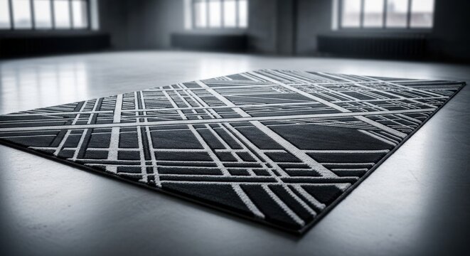 Contemporary Graphic Rug With Intersecting Lines In A Modern Interior Space