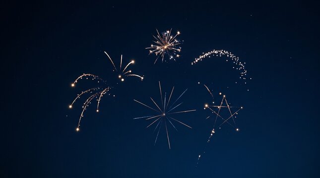 Festive fireworks display with various shapes against a dark night sky