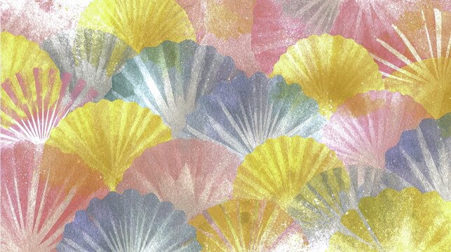 Colorful overlapping seashell patterns in pastel hues