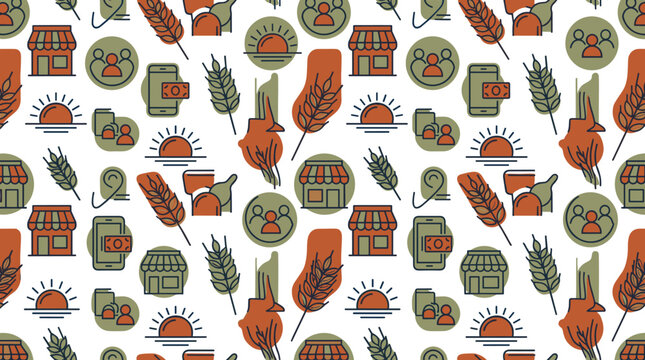 Seamless pattern of microfinance and small business growth icons