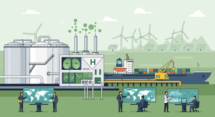 Naklejka premium Green Hydrogen Production and Sustainable Energy Supply Chain Infographic